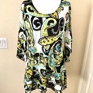 Vine Street Apparel Black, Yellow, and Blue Paisley Mini Dress